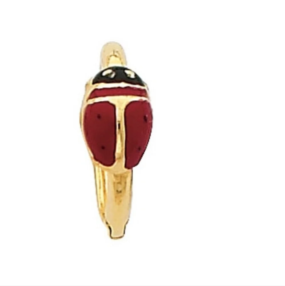 14KT Italian Gold CZ Ladybug Huggies Earrings